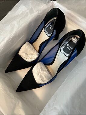 Dior Black Pointed-Toe Suede & Mesh Pumps